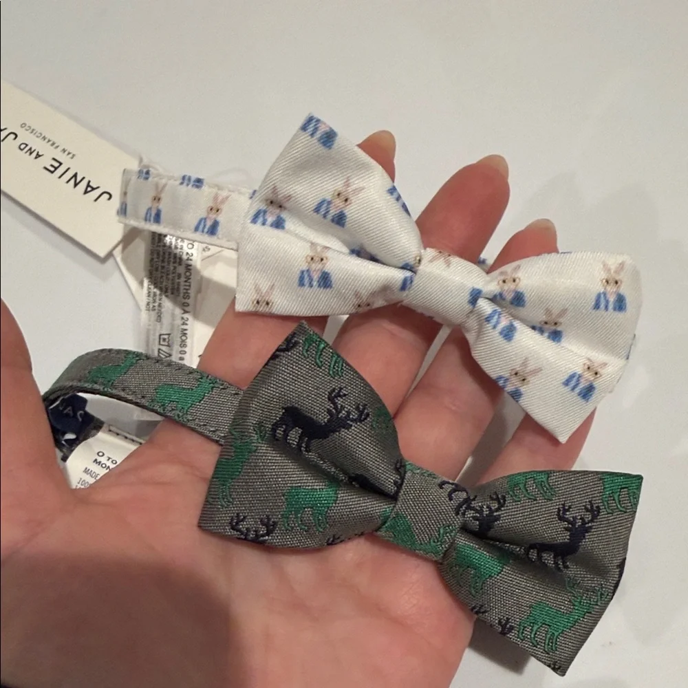 Janie and Jack Kids Bow Tie Set - bunny and moose size 0-24 months NWT